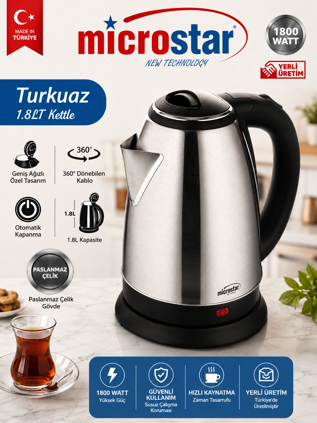 MİCROSTAR Çelik Gövdeli Kettle görsel 1