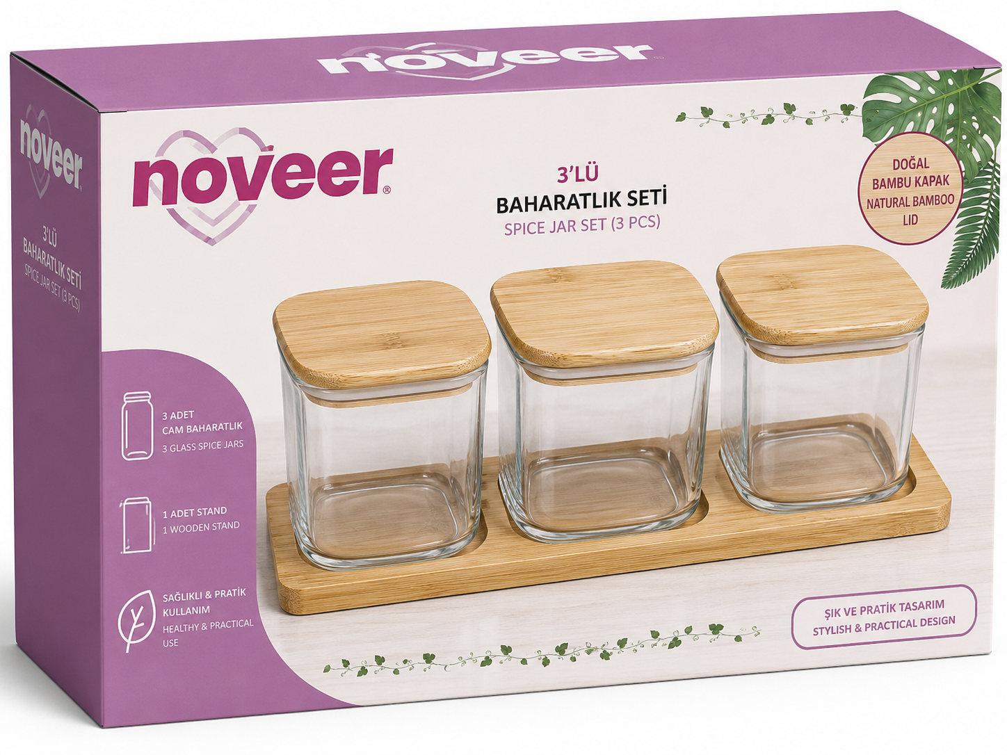 NOOVER 3’lü Baharatlık Seti | Şık ve Pratik Baharat Saklama Kapları görsel 1