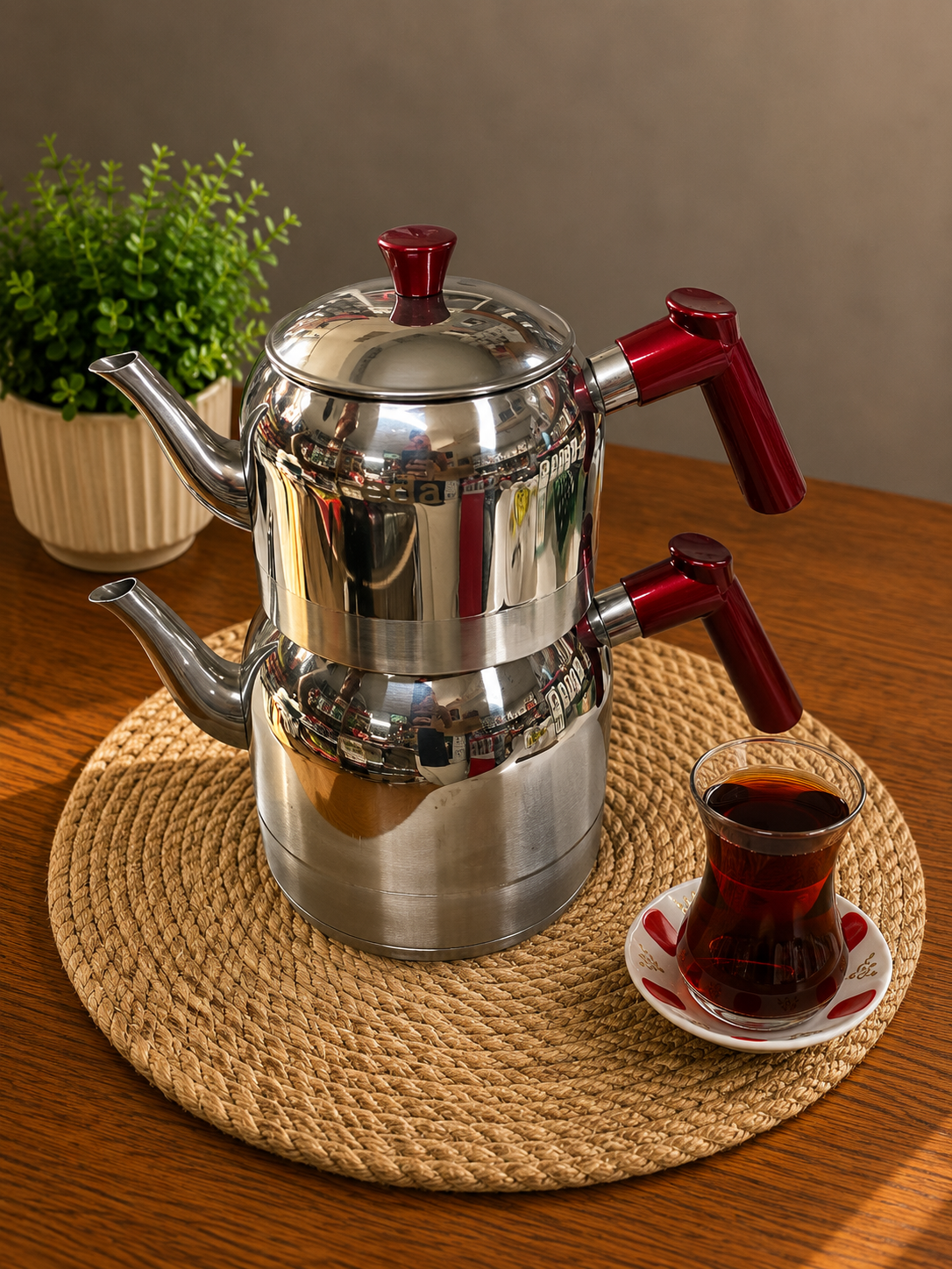 KAHRAMANLAR Yağmur Çelik Çaydanlık Takımı görsel 1
